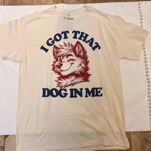 Spencer's Cream T-Shirt with Navy & Maroon Dog Graphic